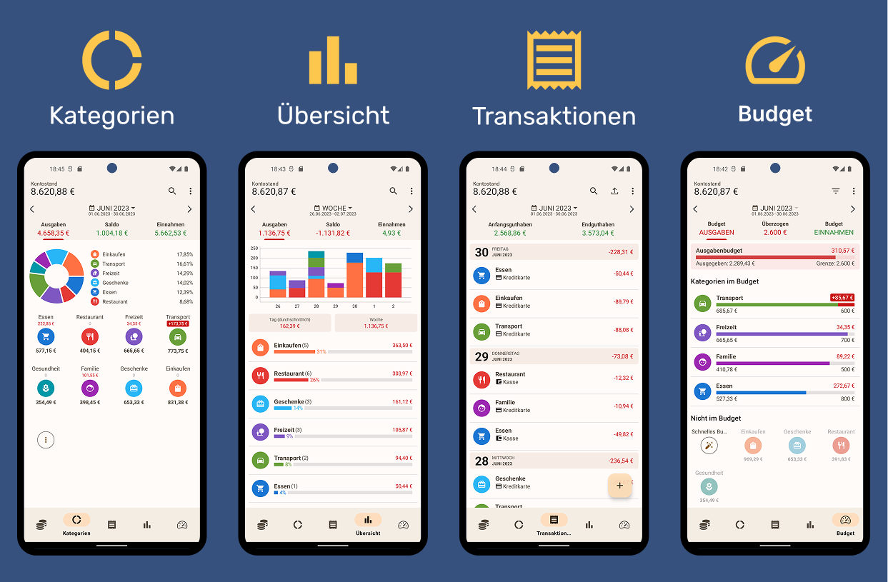 Geld verwalten App Android Einnahmen Ausgaben Budget Übersicht