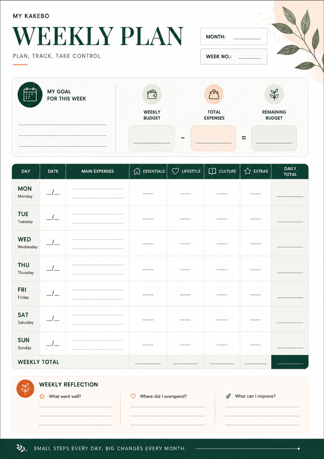 printable kakebo weekly plan pdf